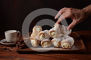 Elegant french cream horn pastries. Delicious cream horns