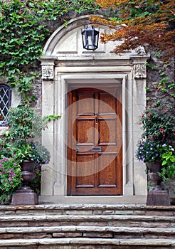 Elegant front door with ivy