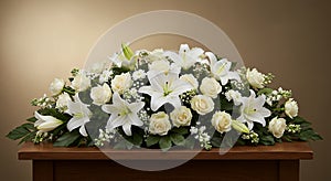 Elegant Funeral Flower Arrangement with White Lilies and Roses photo