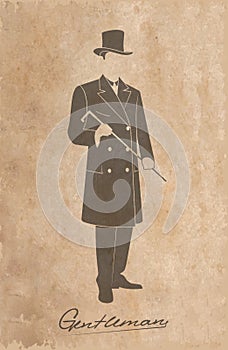 Elegant gentleman with a cane, on an old sheet of paper.