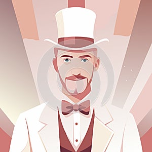 Elegant Gentleman in White Suit and Top Hat with Bow Tie