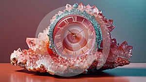 Elegant Geode Agate Stone Clock with Golden Veins