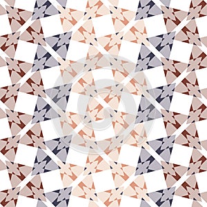 Elegant geometric composition of overlapping triangles in moderate colour way on white background.