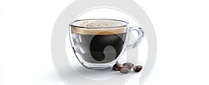 The elegant glass cup of rich black coffee with coffee beans..AI generated image