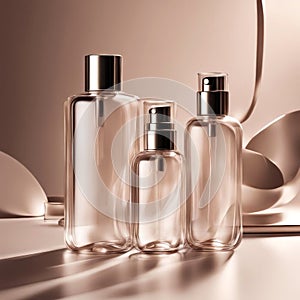 Elegant glass perfume bottles in various sizes with silver metallic spray caps