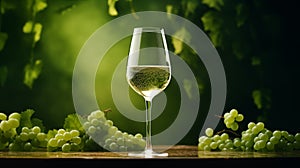 Elegant Glass of White Wine Amidst Fresh Grapes