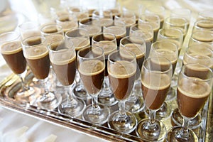 Elegant glasses of iced coffee on a tray