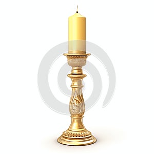 Elegant Gold Candle Holder With Lit Candle On White Background