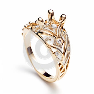 Elegant Gold Crown Ring With Intricate Diamond Patterns