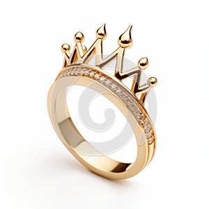 Elegant Gold Crown Ring With White Diamonds - High-key Lighting