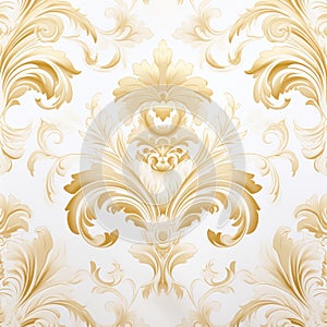 Elegant Gold Damask Wallpaper On White Background