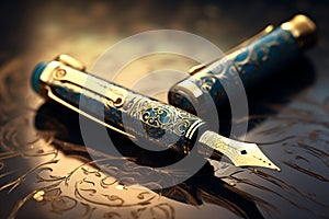 Elegant gold filigree on a classic fountain pen me