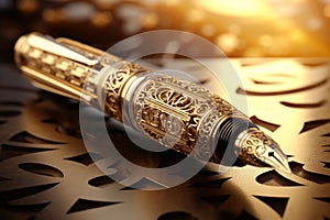 Elegant gold filigree on a classic fountain pen me