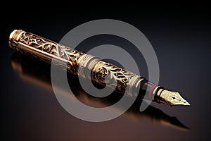 Elegant gold filigree on a classic fountain pen me