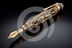 Elegant gold filigree on a classic fountain pen me