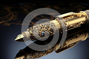 Elegant gold filigree on a classic fountain pen me