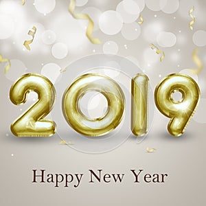 Elegant Gold Foil Balloons 3D Illustration Brilliant Happy New Year 2019