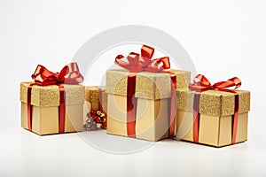 Elegant Gold gift boxes ribbon. Generate Ai