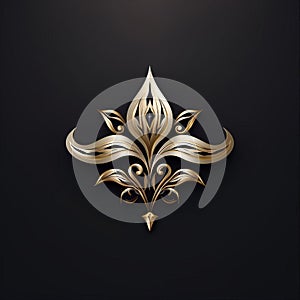Luxury Black Decorative Element With Elegant Vintage Gold Leaf Design photo