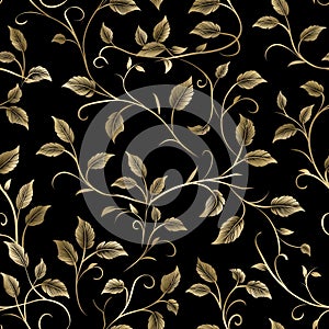 Elegant gold leaf pattern on black background