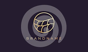 Elegant gold line logo design with simple and modern shape of ocean wave in a circle