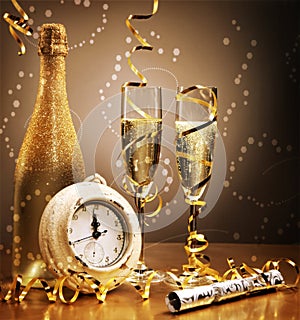 Elegant gold New Year still life