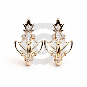 Elegant Gold Plated Earrings With White Diamonds And Floral Design