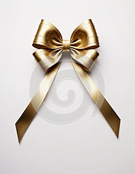 Elegant Gold Ribbon Bow on White