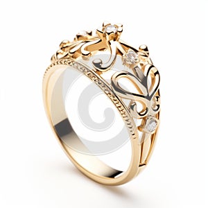 Elegant Gold Ring With Diamonds - Fairytale-inspired Royalty Ring