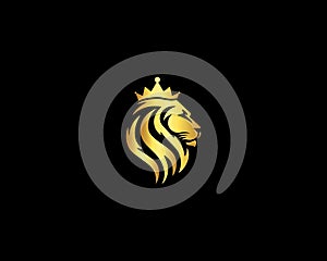 Elegant Gold Royal Lion Crown Logo Design Template.