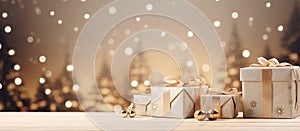 Elegant Gold and Silver Christmas Decorations and Present, AI Generated