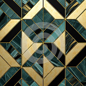 Elegant Gold And Teal Marble Tile Pattern With Cubist Geometries