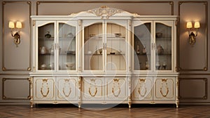 Elegant Gold And White Curio Cabinet With Intricate Details