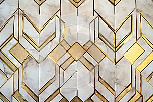 Elegant Gold and White Marble Tile Mosaic Design photo