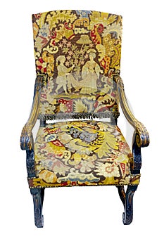 Elegant golden antique needlepoint chair