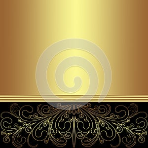 Elegant golden Background decorated the ornamental lacy Border photo