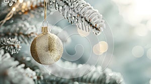 Elegant Golden Christmas Ornament on Pine for Presentation Backgrounds