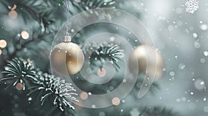 Elegant Golden Christmas Ornament on Pine for Presentation Backgrounds