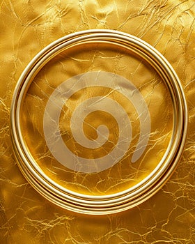 Elegant Golden Circular Frame on a Textured Yellow Background Ideal for Invitations, Certificates, and Decor