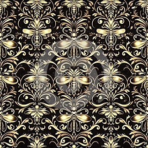 Elegant Golden Dragonfly Pattern Design