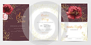 Elegant golden flowers wedding invitation cards template set