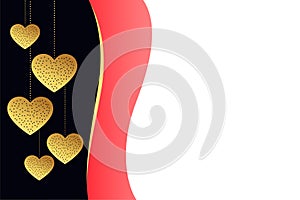 Elegant golden hearts background with text space