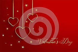 Elegant golden hearts on red valentines day background