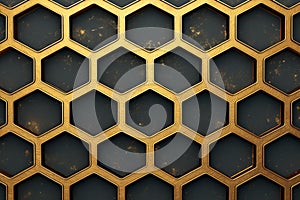 Elegant golden honeycomb on black, rich allure, abstract beauty