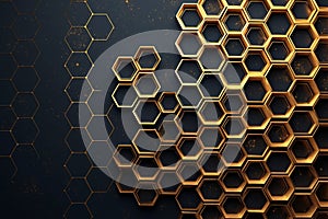 Elegant golden honeycomb on black, rich allure, abstract beauty