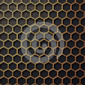 Elegant golden honeycomb on black, rich allure, abstract beauty