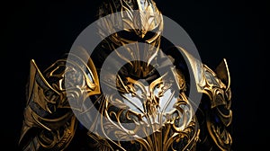 Elegant Golden Knight Armor Shining Against a Dark Backdrop