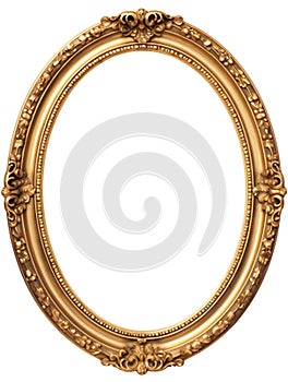 Elegant Golden Oval Picture Frame Isolated on White. Generative ai