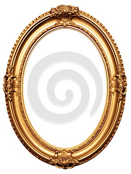 Elegant Golden Oval Picture Frame Isolated on White. Generative ai