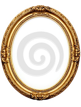 Elegant Golden Oval Picture Frame Isolated on White. Generative ai